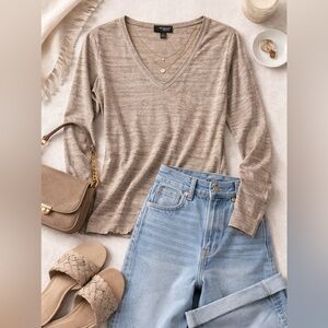 a.n.a Heathered Tan V-Neck Sweater